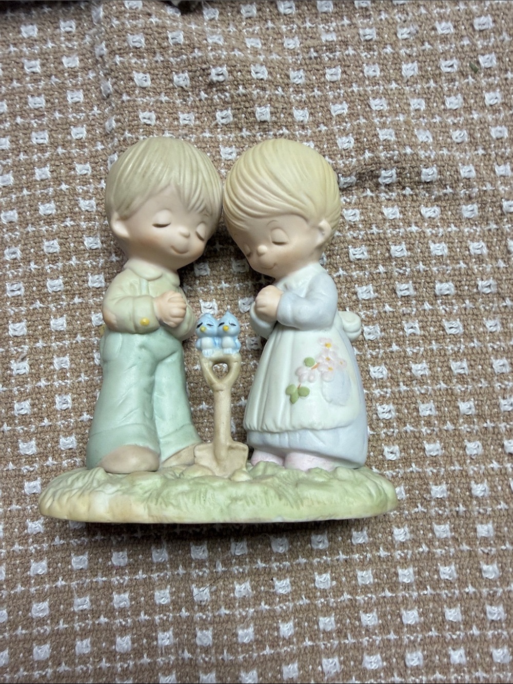 Precious Moments Pastel Boy & Girl Figurine — Cream, Pale Green and Light Blue